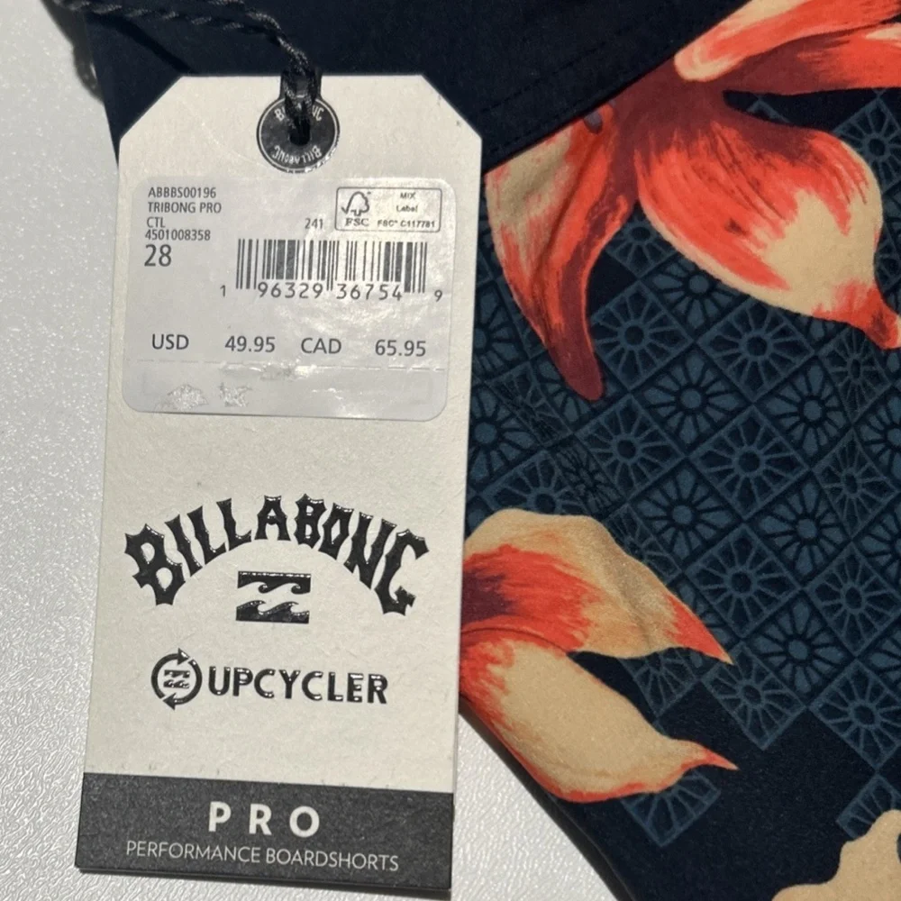 Billabong Swim Trunks Boys Size 28 Shorts Board Blue and Black Flower Design New